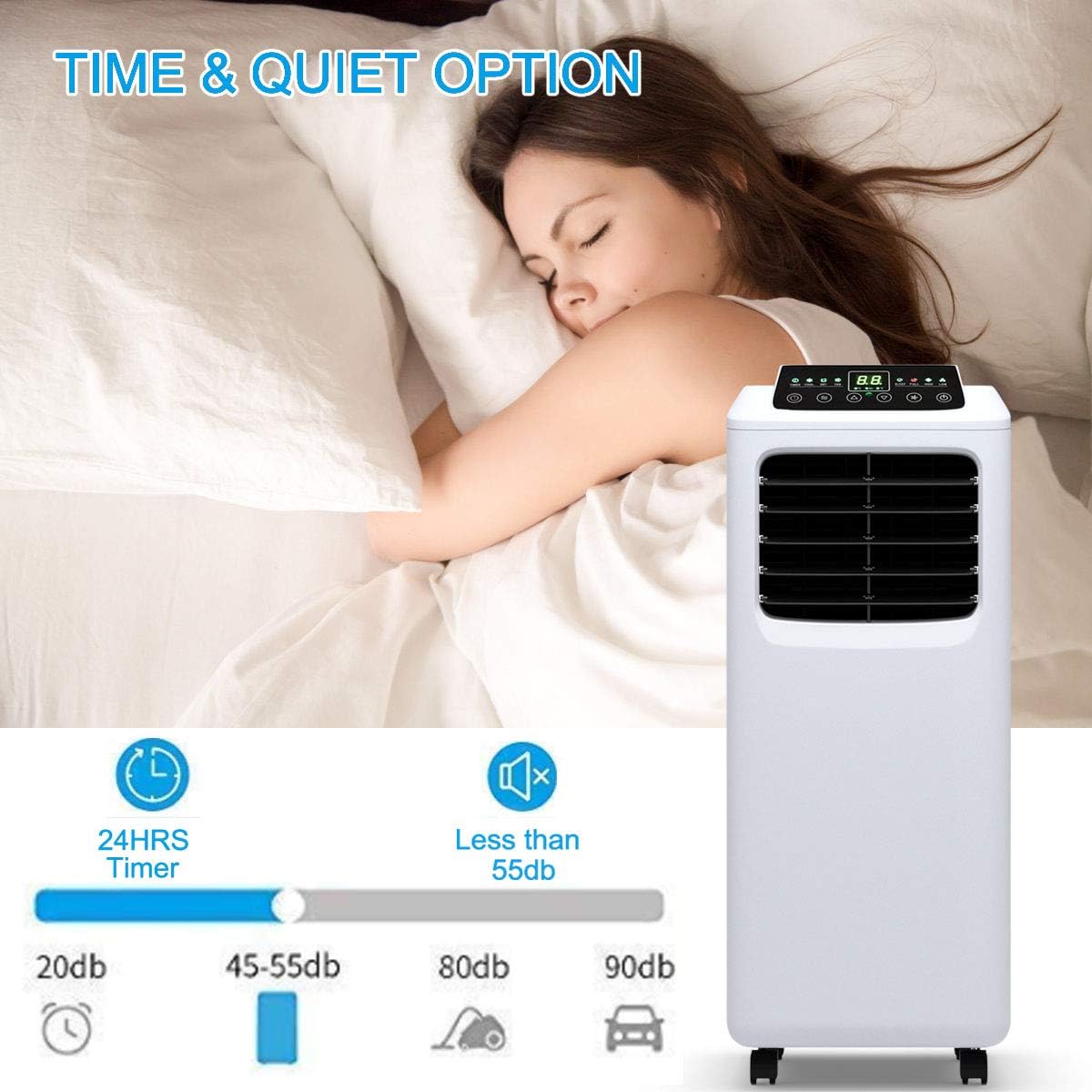 10000 BTU Portable Air Conditioner, Dehumidifier and Fan Functions, Compact Single Hose AC Unit, with Digital LED Display and 24hr Timer, Remote Control, 400 Sq/Ft Coverage, White