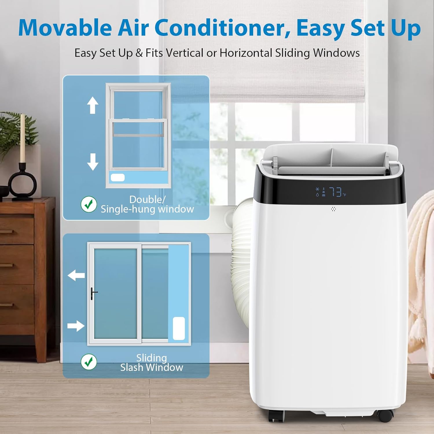 10,000 BTU Portable Air Conditioner with Remote, 3-In-1 Cooling Fan Dehumidifier for Rooms Up to 450 Sq. Ft, Sleep Mode, 24H Timer, Window Kit Included