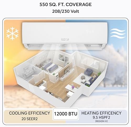 Energy-Saving 12000 BTU Minisplit Systems 110V – 20.5 SEER, Pre-Charged, Ductless, Quiet & Comfortable Mini Split AC/Heating System with WiFi & Complete Easy Install Kit -Elite Series by Comfort Temps