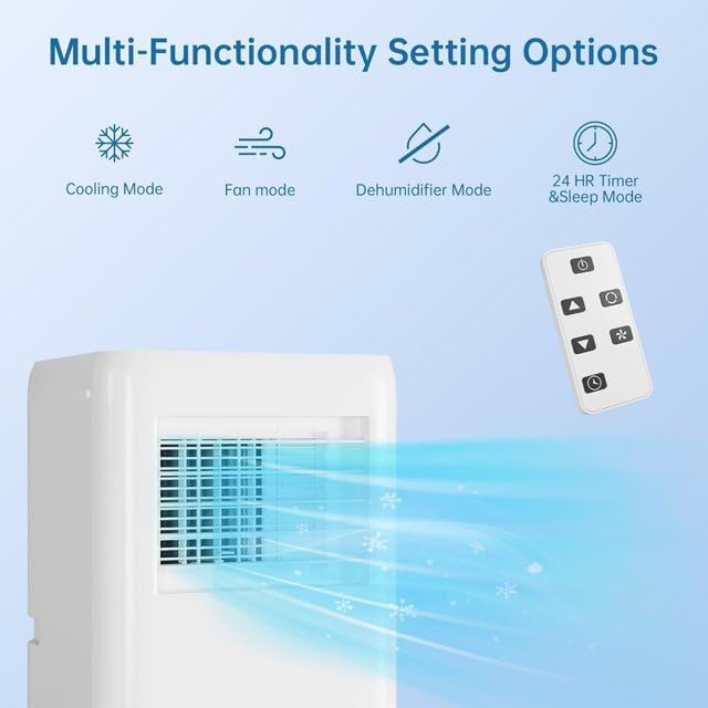 Versatile 3-in-1 10,000 BTU Portable Air Conditioner, Portable AC Units for Rooms with Dehumidifier & Fan, Room Air Conditioner Cools Up to 450 Sq. Ft, Sleep Mode, Remote, Timer, White