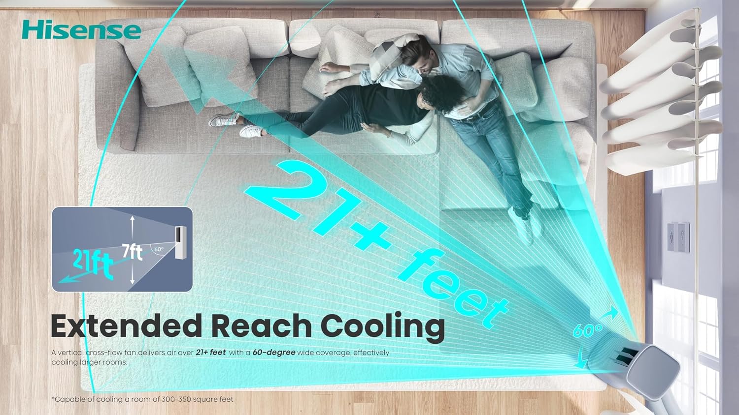 Hisense 8000 BTU 350 Sq. Ft. with Inverter Compressor, Dual Hose Portable Tower Air Conditioner HIAP0825TWD, up to 350 Sq Ft., Wi‑Fi app control for Alexa/Google, Oscillating - HIAP0825TWD (Renewed)