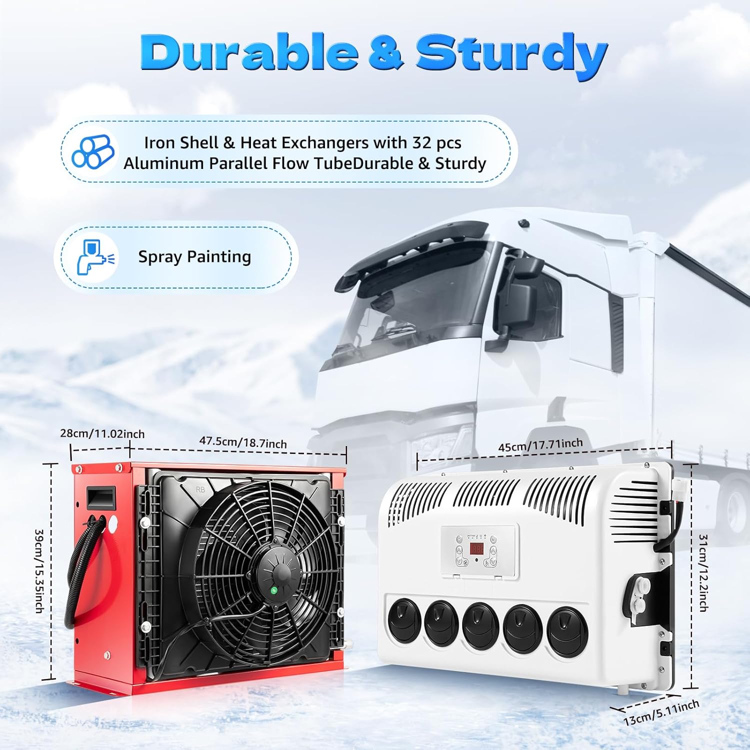 12V 11000 BTU Mini Split Air Conditioner Kit with Controller 2200-2400W Cooling Capacity Mini Split AC System for Trucks, Caravans, RVs, 8828.68-15891.6ft³/h Air Volume, Only Cooling
