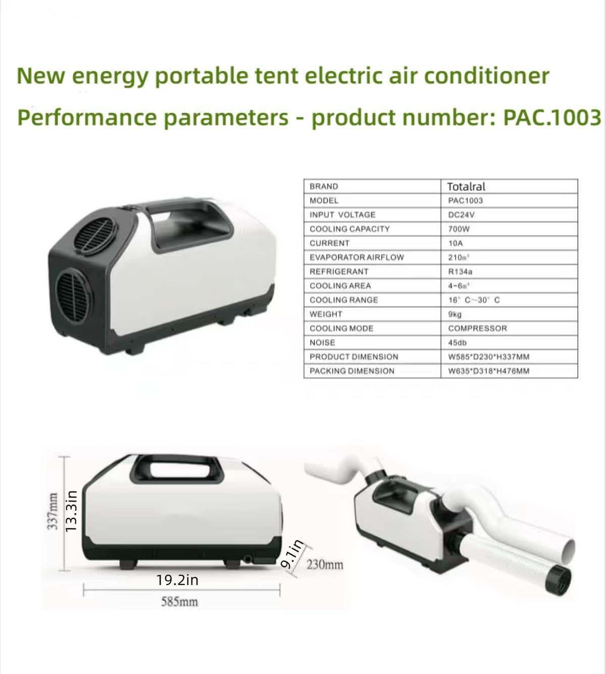 Tent air conditioner, New energy portable tent electric air conditioner, DC24v,2388btu,variable frequency fully automatic adjustment