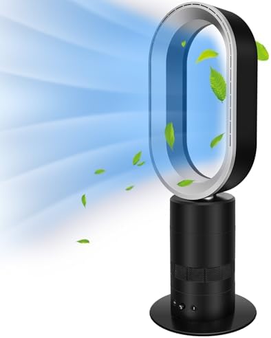 Simple Deluxe Portable Bladeless Tower Fan, 10 Speeds Settings, 10-Hour Timing Closure, Low Noise, Lightweight, 24 Inches, Black