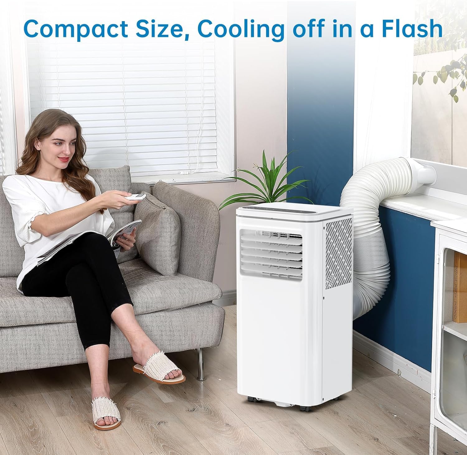 10000 BTU Portable Air Conditioner,Cooling up to 450 sq.ft.3-in-1 Compact AC with Remote Control, LCD Display and 24-hour Timer. Ideal for Rooms and Offices.