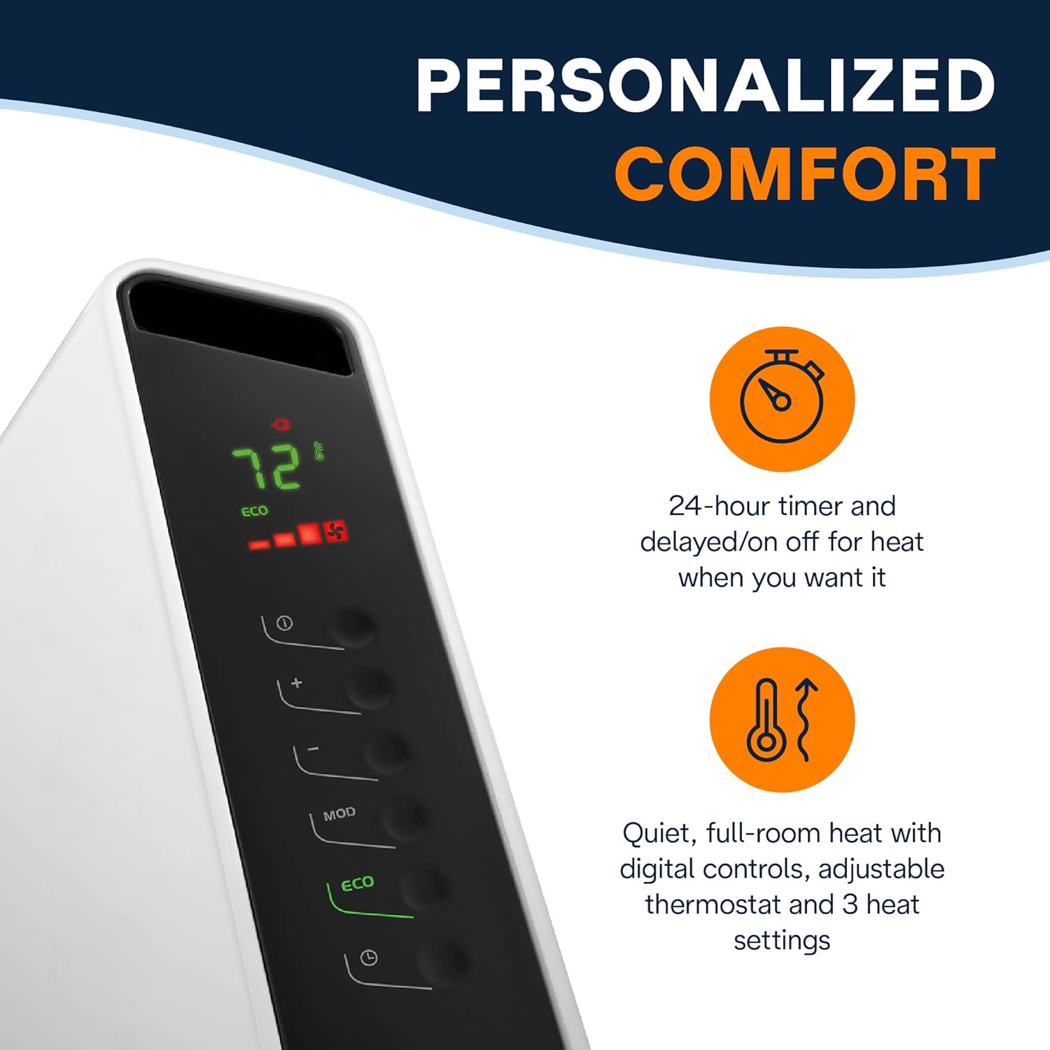 DeLonghi Convection Panel Heater, Full Room Quiet 1500W, portable electric heater is freestanding/easily wall mounted. Energy Saving, quick heat distribution, timer, white, HCX9115E