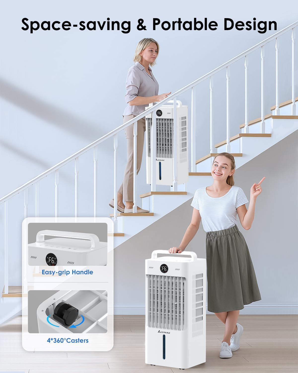 Windowless Portable Air Conditioners with Remote, 3-IN-1 Evaporative Air Cooler with Display, 2.64-Gal Tank for 10H Cooling, 3 Modes & 6 Speeds, 60° Oscillation, 12H Timer, Swamp Cooler for Indoors