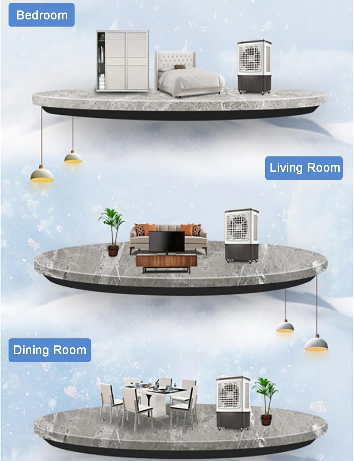 Evaporative Air Cooler & Swamp Cooler, 1800 CFM Portable Air Conditioner with 6.5 Gallon Water Reservoir, Remote Control, 4 Ice Containers, 3 Fan Speeds, Air Humidifier, and Silent Operation