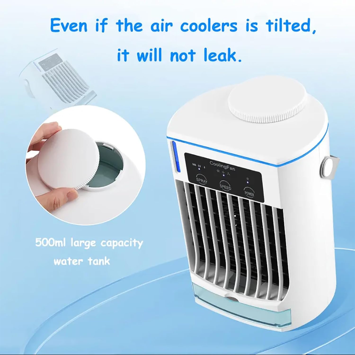 ERICAT Portable Air Conditioner, Evaporative Mini Air Cooler with Three Adjustable Wind Speeds,Two Working Modes, 500ml Large Water Tank and Detachable Activated Carbon Filter, for Home, Room, Office