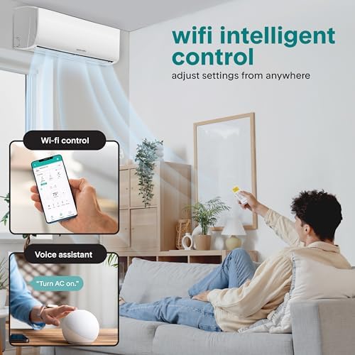 SereneLife 24,000 BTU Mini Split AC & Heating System, 230V Indoor & Outdoor Wall-Mounted Units with WiFi, Installation Kit Included for Home, Office & Bedroom, Up to 1400 Sq. Ft. Coverage