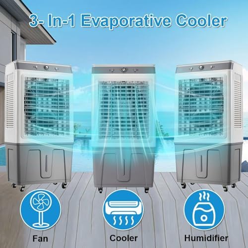 3-in-1 Evaporative Air Cooler, 9 Gal Water Tank Outdoor Air Conditioner, 120° Oscillation Swamp Cooler, 32inch Portable Cooling Fan For Indoor＆Outdoor