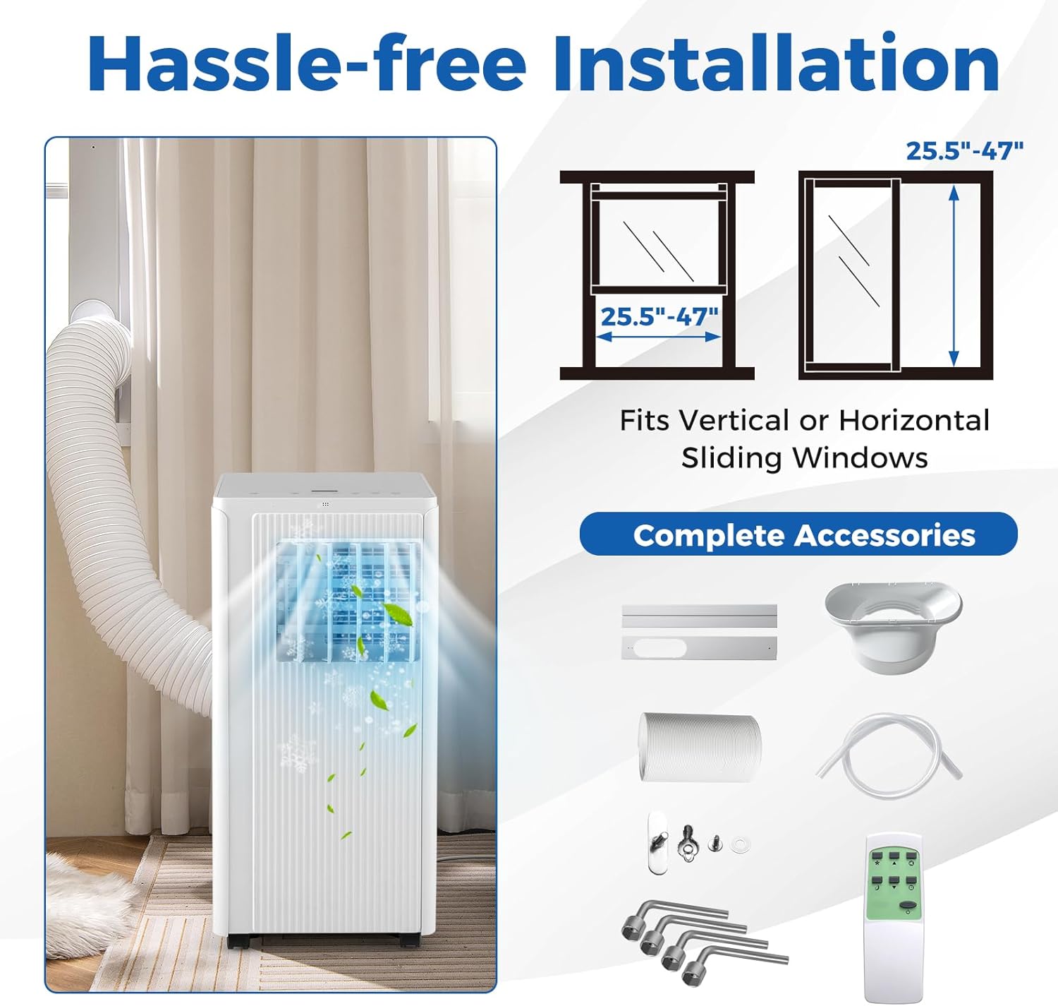 DORTALA Portable Air Conditioners 10000 BTU, Portable AC Unit with Cool, Fan & Dry Mode, Quiet Standing Air Conditioner with Remote, 24H Timer, Sleep Mode & Installation Kit, Cools up to 350 Sq. Ft