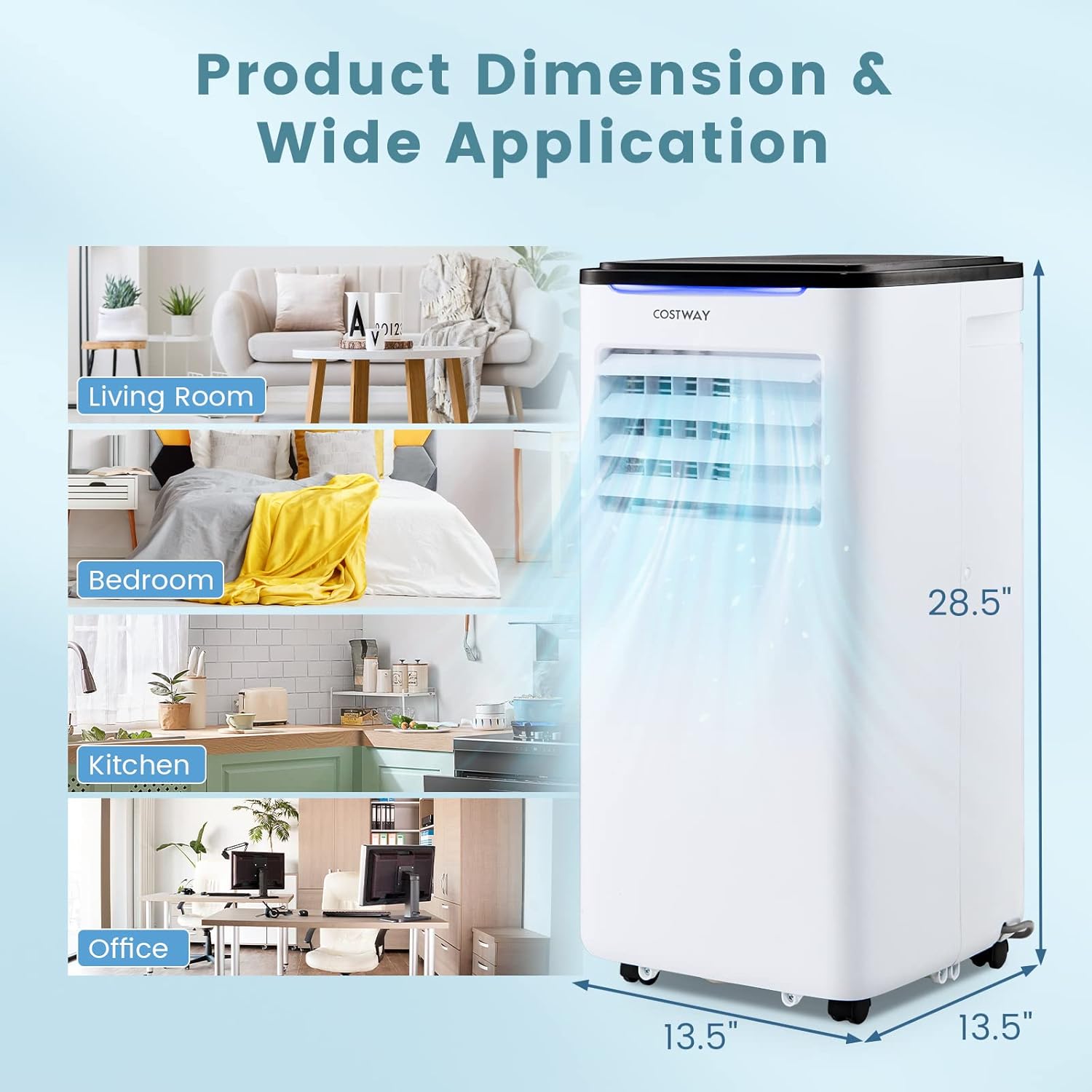 COSTWAY Portable Air Conditioners, 8000 BTU Portable AC Unit for Rooms up to 300 Sq.Ft with Cool, Fan, Dry & Sleep Mode, Timer, Remote Control & Window Vent Kit, 3-in-1 Portable AC for Bedroom, Office