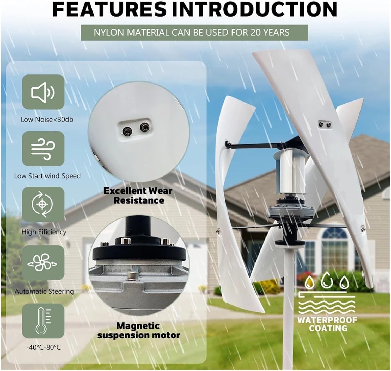 5KW 24V 48V Vertical Axis Low-Speed Wind Turbine with Energy and Low Noise for Household Use Industrial Energy(with Off Grid System,12V_5000W)