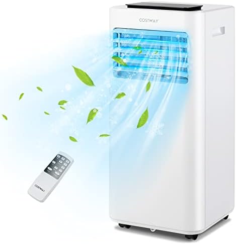 COSTWAY 10000 BTU Portable Air Conditioner, 3 in 1 AC Unit, Fan & Dehumidifier w/Sleep Mode, 24H Timer, LED Display, Child Lock, Remote Control & Window Kit for Bedroom, Office, Dorm (10000BTU)