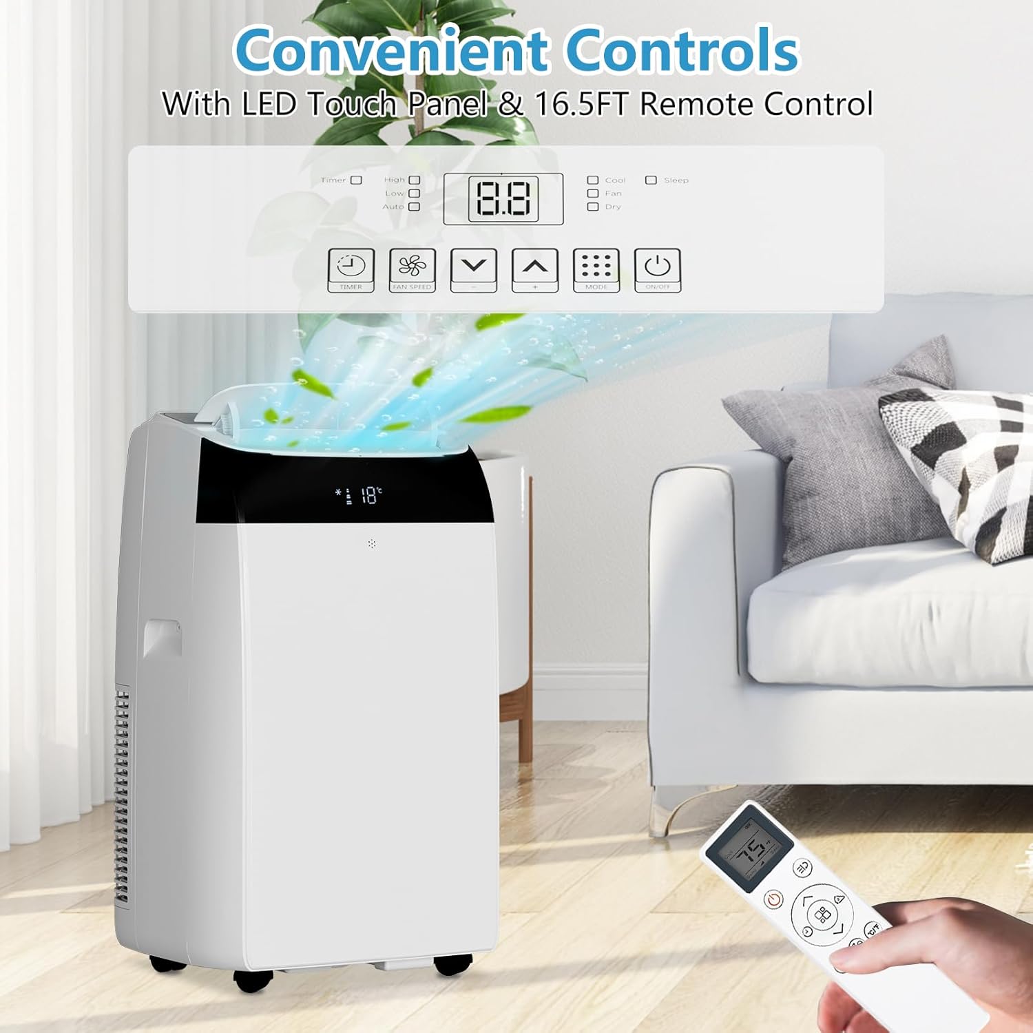 Portable Air Conditioners, Cooling, Dehumidification & Fan Modes 3-In-1 Air Conditioner, 14,000 Btu Powerful Cooling Up to 750 Sq.Ft, Remote Control, Timer, Ultra-Quiet Operation for Home, Office