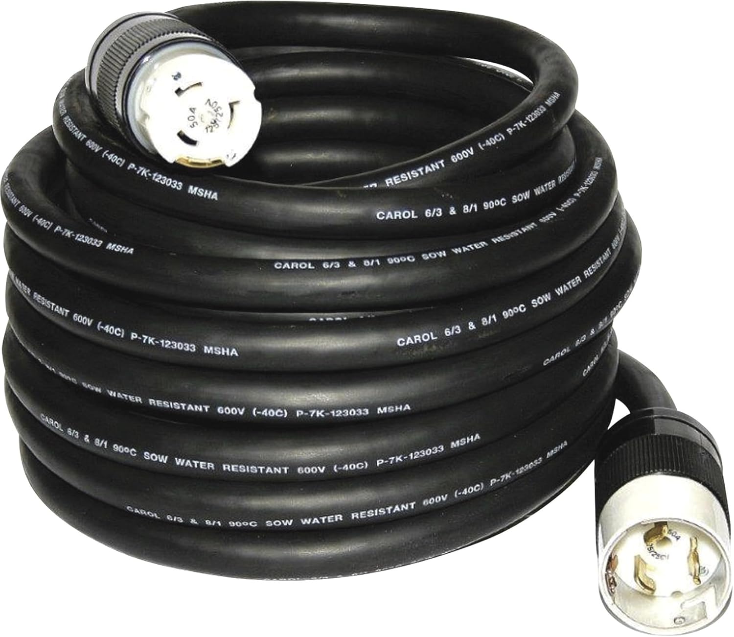 6400M 100' 6/4 or 6/3-8/1 Gauge SOOW 50A Black Rubber Temporary Power Cord 19190008, Generator Extension Cord w/ 50-Amp Plug Ends