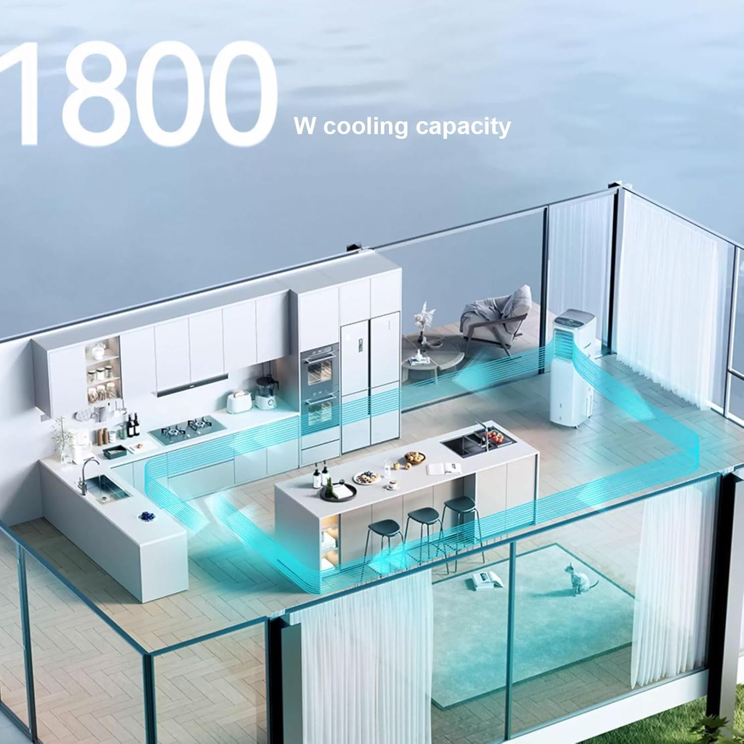 Ventless Portable Air Conditioner with Dehumidifier Stand Up Ac Unit with 25L Water Tank Device Encircling Air Supply Universal Wheel Design Air Cooler