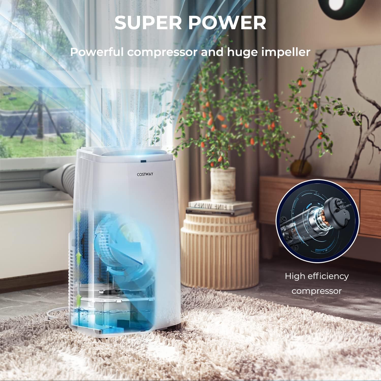 COSTWAY Portable Air Conditioner, 1,2000 BTU 3 in 1 Air Cooler w/Fan & Dehumidifier, Quiet AC Unit Cools Rooms up to 450 sq.ft, Sleep Mode, 3 Fan Speeds, 24H Timer, Digital Display & Remote Control