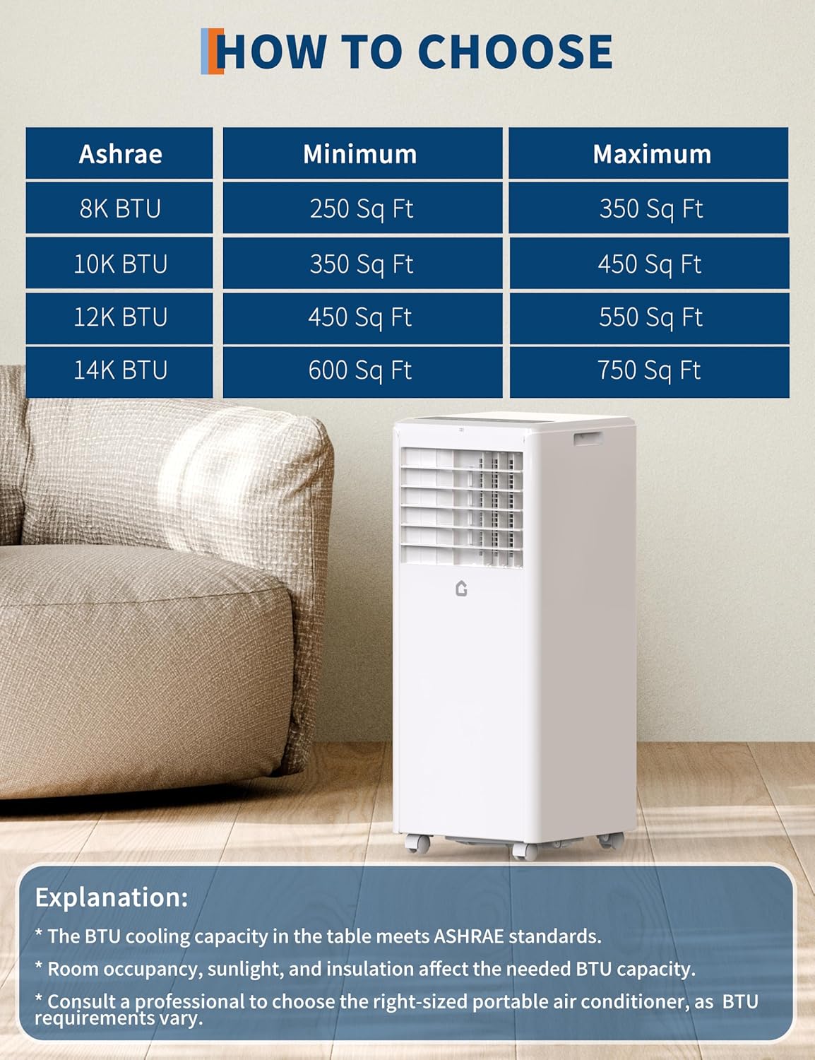 8000 BTUs Portable Air Conditioner, Air Conditioners 3-In-1 Cooling, Fan & Dehumidifier for Up to 350 Sq.Ft, Remote Control, 24H Timer, Smart Sleep Mode, Floor AC Units, LED Display