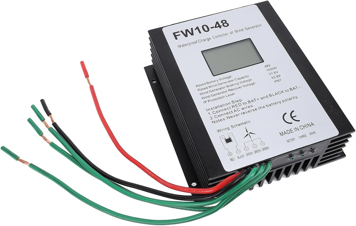 MPPT Wind Turbine Charge Controller, 48V, IP67 Water ; Solar Controller - Automatic Braking, LED Display, Ideal for Off - Grid Systems