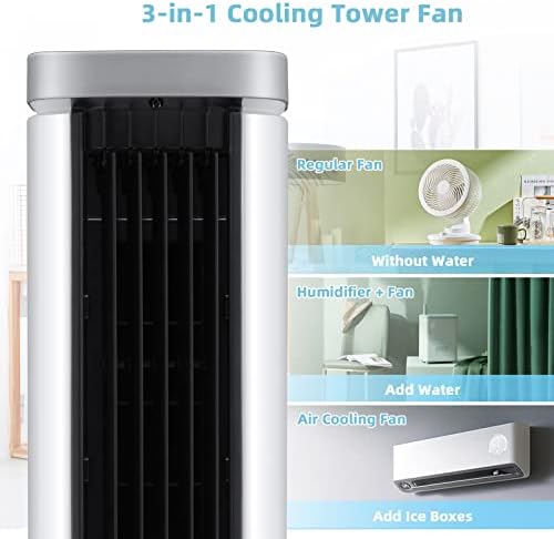 COSTWAY Evaporative Air Cooler, 40-Inch Bladeless Tower Cooler with Remote Control, 4 Ice Packs, 4 Speeds, 7H Timer, 60°Oscillation, Quiet Portable Swamp Cooler Fan for Bedroom Home Office