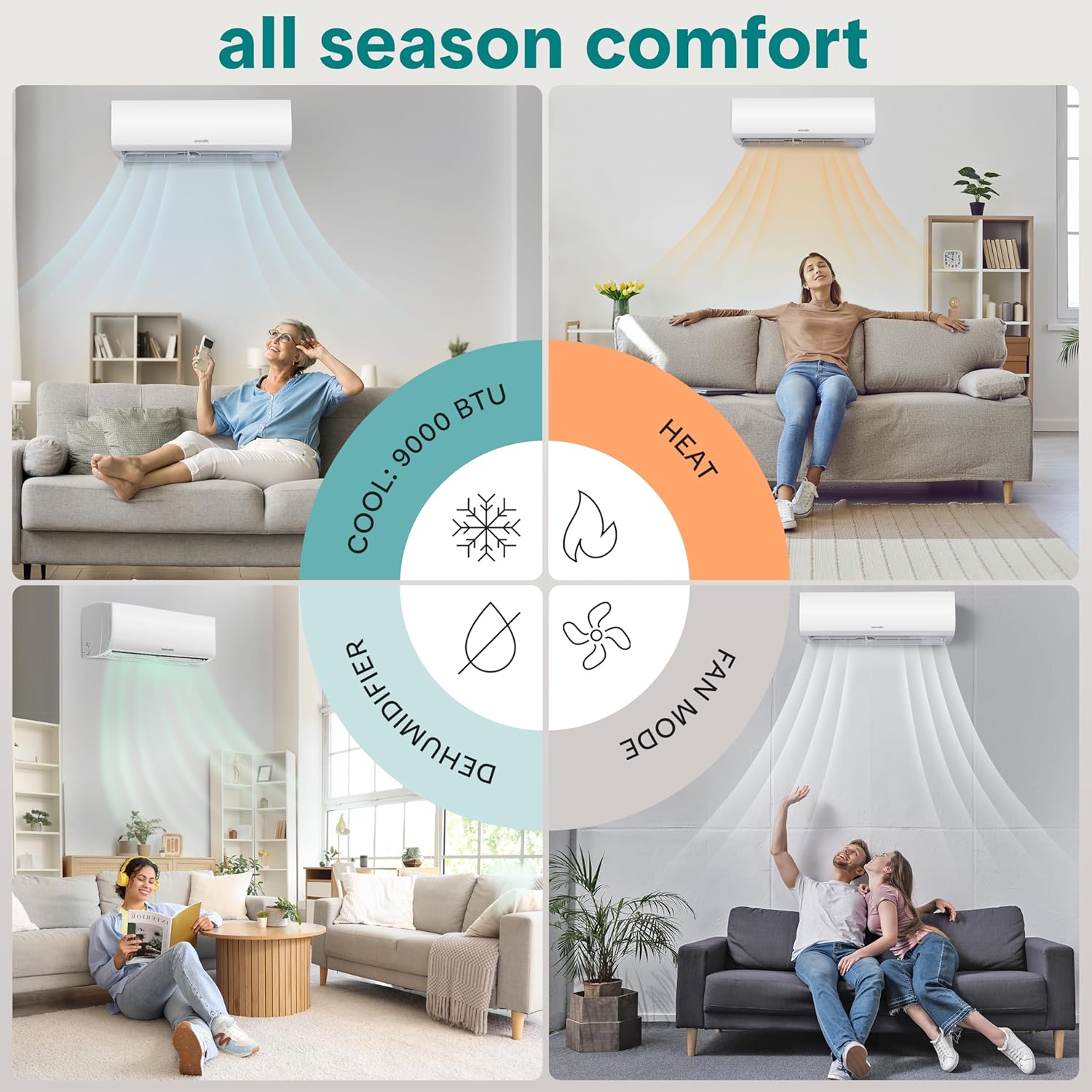 SereneLife 9,000 BTU Mini Split AC/Heating System 115V – Mini Split Air Conditioner with Heat Pump, WiFi, Fast Cooling & Heating for Home/Bedroom/Office – Up to 450 Sq Ft