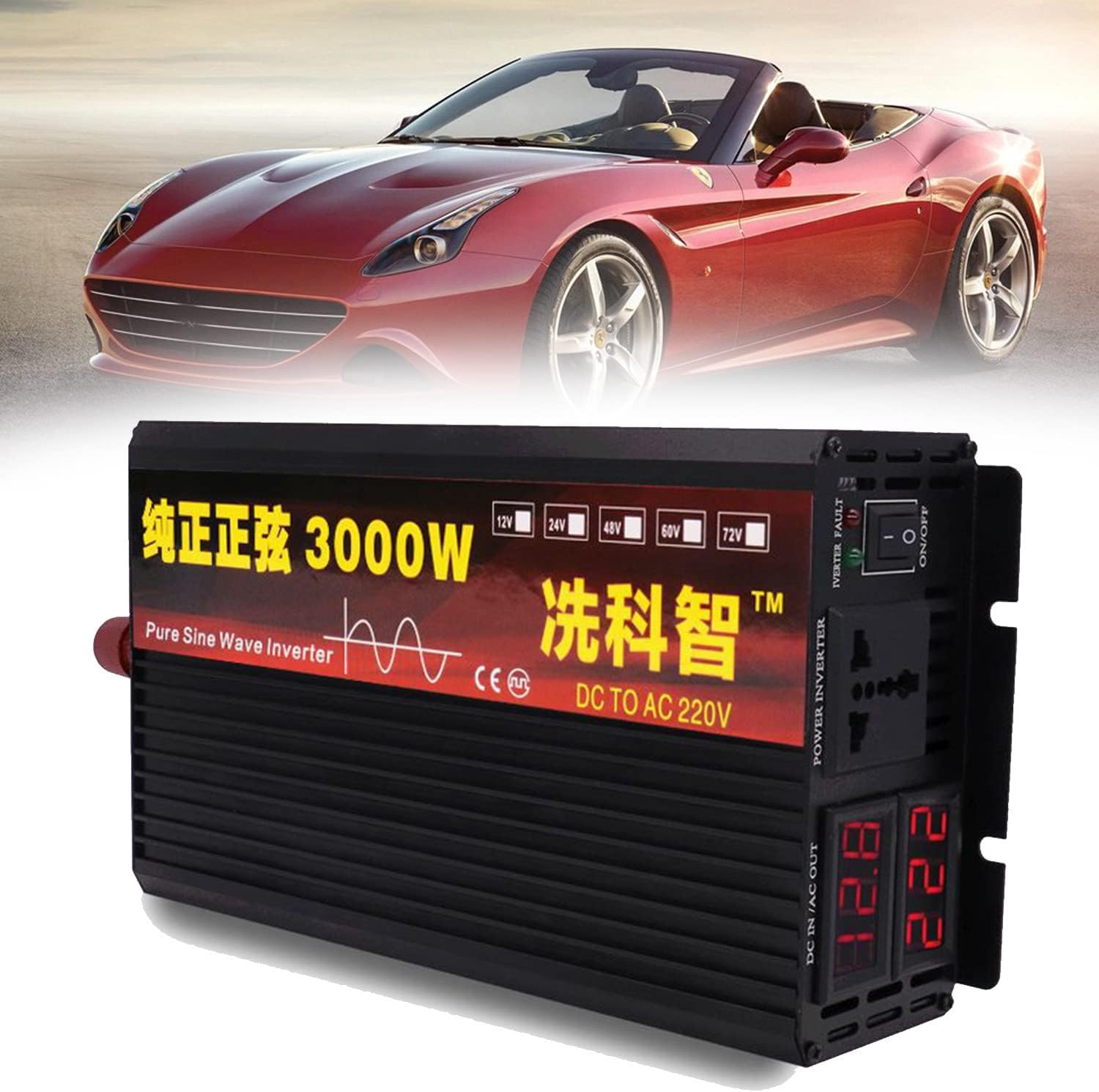 Car Power Inverter 3000w 4000w 5000w 6000w Pure Sine Wave Inverter Dc 12v 24v 48v 60v 72v to Ac 110v 220v Voltage Converter, for Caravan/Truck,4000W-24Vto220V