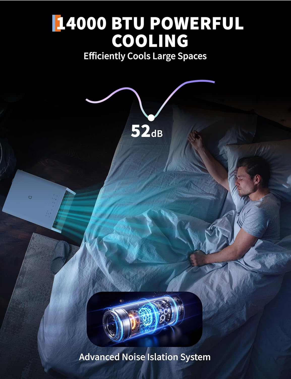 Portable Air Conditioner 14000 BTU - 3-In-1 AC Units Fast Cooling, Dehumidifying & Fan Functions, Ultra Quiet Operation with Remote Control & Window Kit, Ideal for Bedroom, Office & Living Room