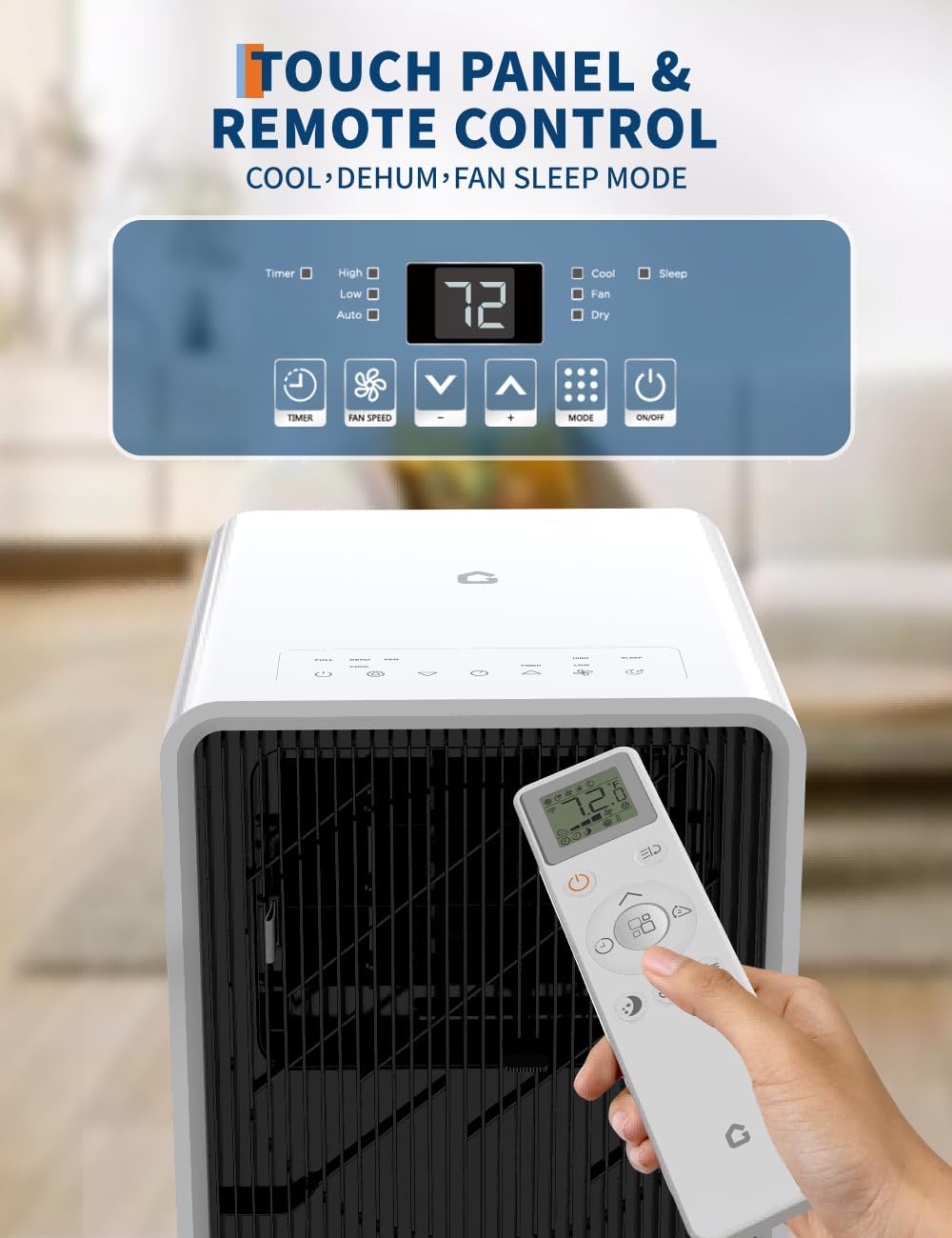 14000 BTU Portable Air Conditioners - Large 3 in-1 Standing AC Unit Cooling Up to 750 Sq.Ft - Quiet Air Condicionado with Remote Control, Cool, Fan, Dehumidifier, 24H Timer - Room Bedroom Indoor Floor