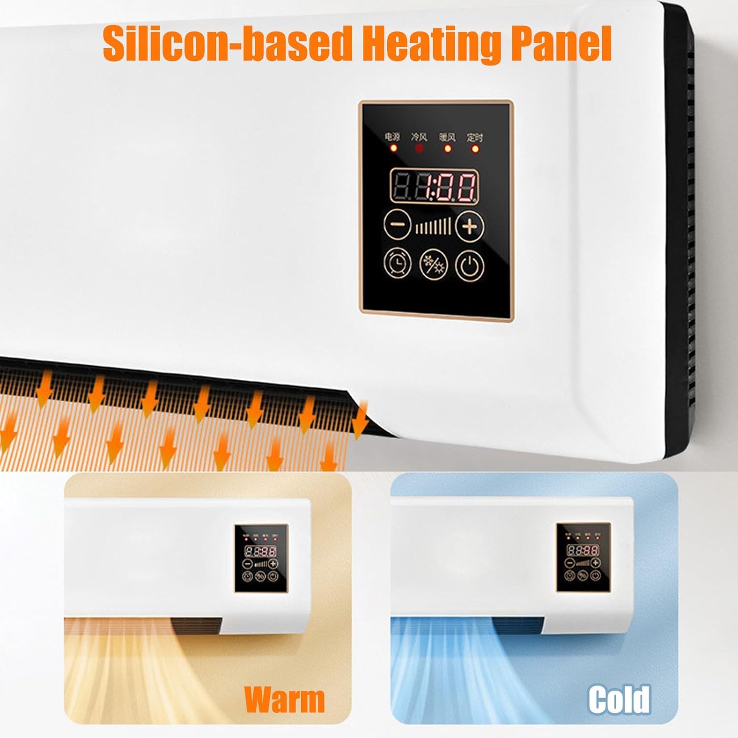 Portable Wall Air Conditioner Fan 2 In 1 Wall Mounted Heating System, Quiet Ac Fan Heater Combo Unit for Living Room Bedroom Office, Smart Air Conditioner with Remote Control(Yellow)