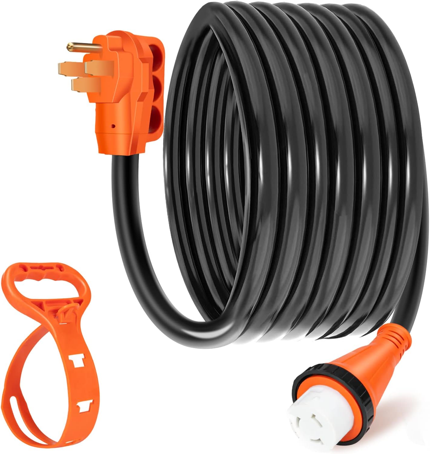 WELLUCK 50 Amp 25FT RV Power Extension Cord with Cord Organizer, Heavy Duty NEMA 14-50P to SS 2-50R RV Twist Locking Adapter Plug for RV Camper and Generator to House,RV Gauge, ETL Listed