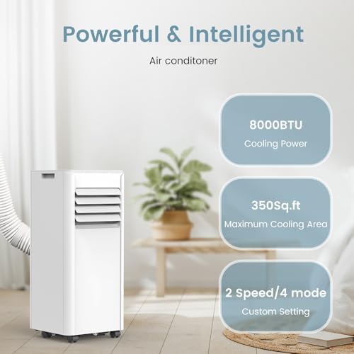 COWSAR 8,000 BTU Portable Air Conditioners with Remote, Portable AC Unit Cools Up to 350 Sq.ft, 4 Modes with Fast Cooling, Sleep Mode, 24H Timer for Bedroom, Room, Apartments, White