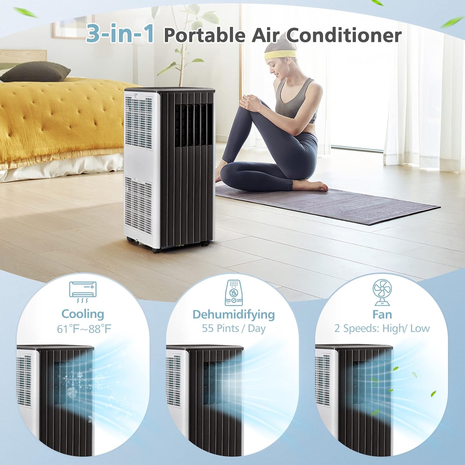 ARLIME Portable Air Conditioners, 8000 BTU Air Unit Cools up to 250 sq. ft. Freestanding Air Cooler w/Fan & Dehumidifier, Remote Control, Window Mount Kits for Home Office