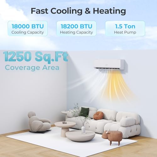 COSTWAY 18000 BTU Mini Split Air Conditioner & Heater, 208-230V WiFi Enabled 25 SEER2 Ductless Inverter AC Unit, Works w/Alexa, Cools Rooms Up to 1250 Sq.Ft