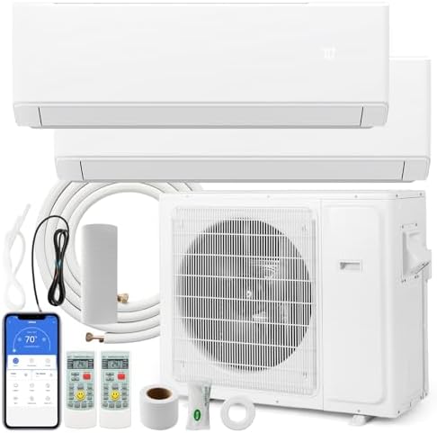 ARLIME Mini Split AC, 2 Zone 30000 BTU Wifi Enabled Air Conditioner & Heater, 23 SEER2, Energy Star, R32 Refrigerant, Inverter Wall AC Unit with Installation Kit, 208-230V (Dual Zone 7K+ 7K)
