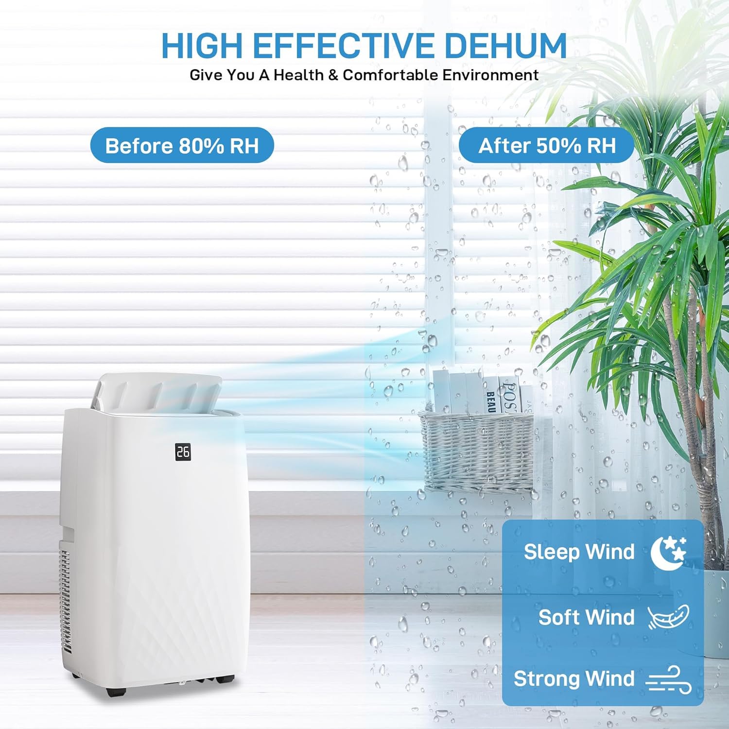 14000BTU Portable Air Conditioners Cool Up to 750 Sq.Ft,Portable AC Unit/Dehumidifier/3 Speeds Fan/Sleep Mode, with Remote Control 24H Timer AC Unit for Bedroom Smart Standing AC for Room Indoors
