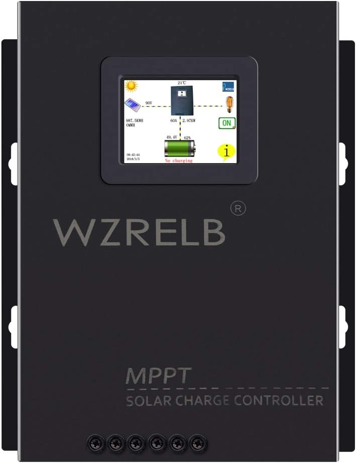 WZRELB 60A MPPT Solar Charge Controller 12V/24V/48 Auto , 18V/36V Manual, Battery Charger Controller，LCD Full Touch Screen Design