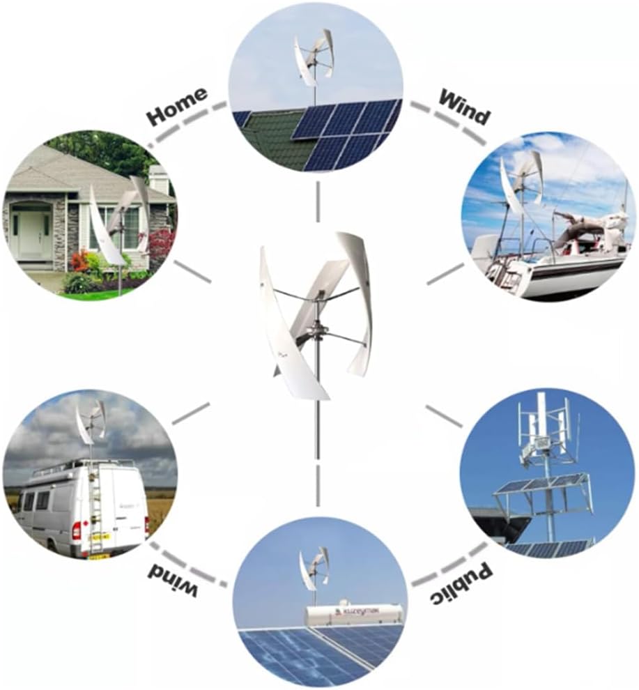 100W-3000W Quiet Vertical Wind Turbine Generator Kit, 12V/24V/48V/220V Low Noise Low Wind Speed Start Windmill Generator (White)