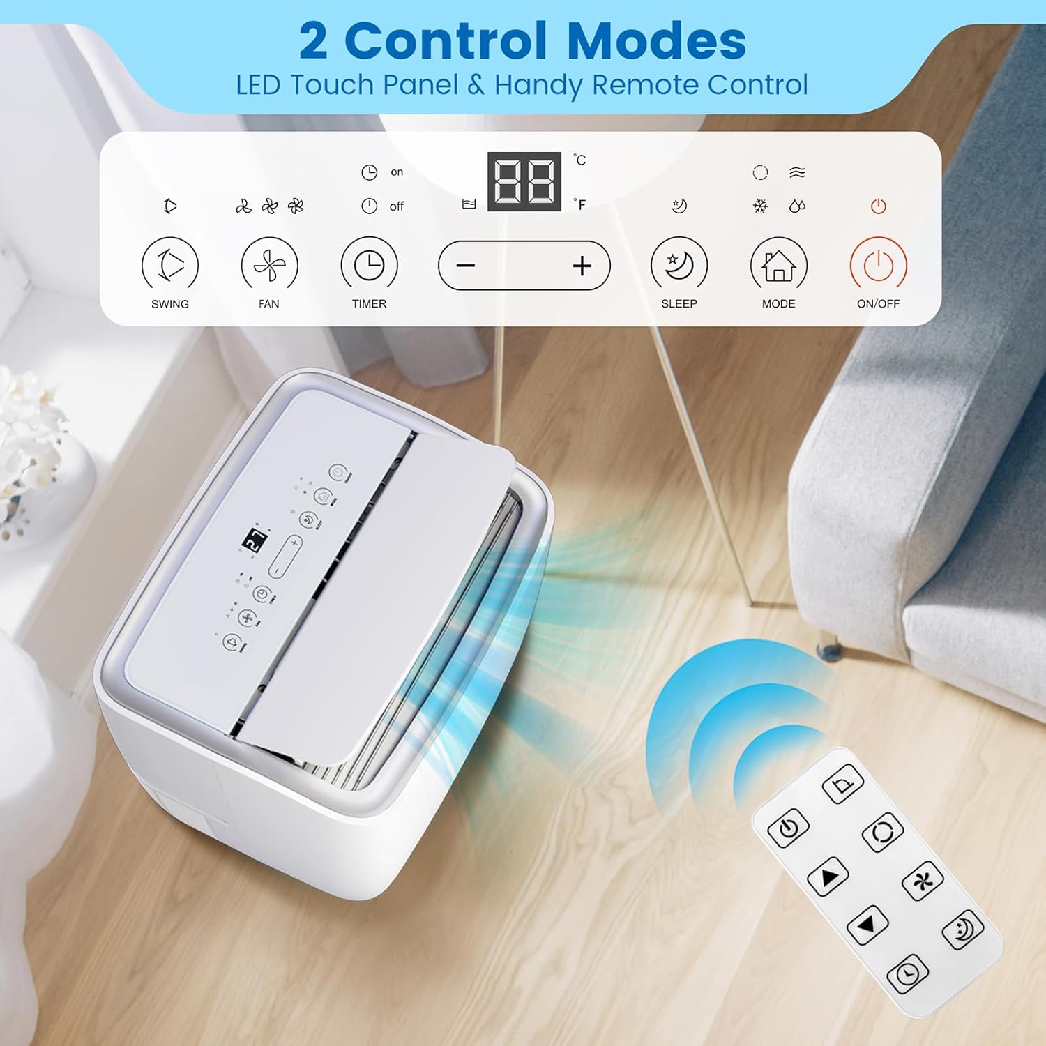 GAOMON 12000 BTU Portable Air Conditioner, Portable AC with Remote Control for Room up to 550 Sq.Ft, 3-in-1 Functions/Digital Display/24 Hrs Timer/Caster Wheels for Home/Office/Dorms