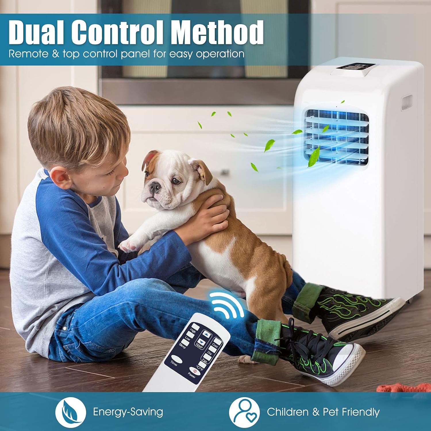 3-IN-1 Portable Air Conditioner, 8000BTU Floor AC Unit with Dehumidifier, Remote Control, Complete Window Mount & Exhaust Kit, Air Conditioner for Office, Dorms, Living Room(White)