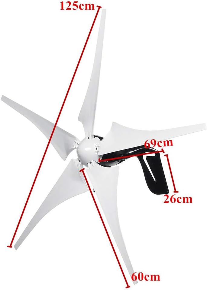 1200W-3600W Low Noise AC 5 Blades Wind Turbine Generator 12V 24V 48V 220V Low Speed 3 Phase Vertical Wind Power Generator W/Controller