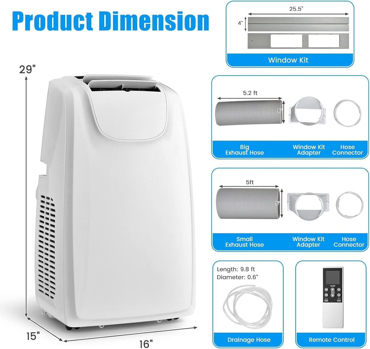GOFLAME Portable Air Conditioner 11,500 BTU, 3 in 1 AC Cooling Unit with Dehumidifier, 24H Timer, Remote Control, Window Kit, Personal Standing AC for Bedroom, Dorm, Cool Rooms up to 400 Sq.Ft