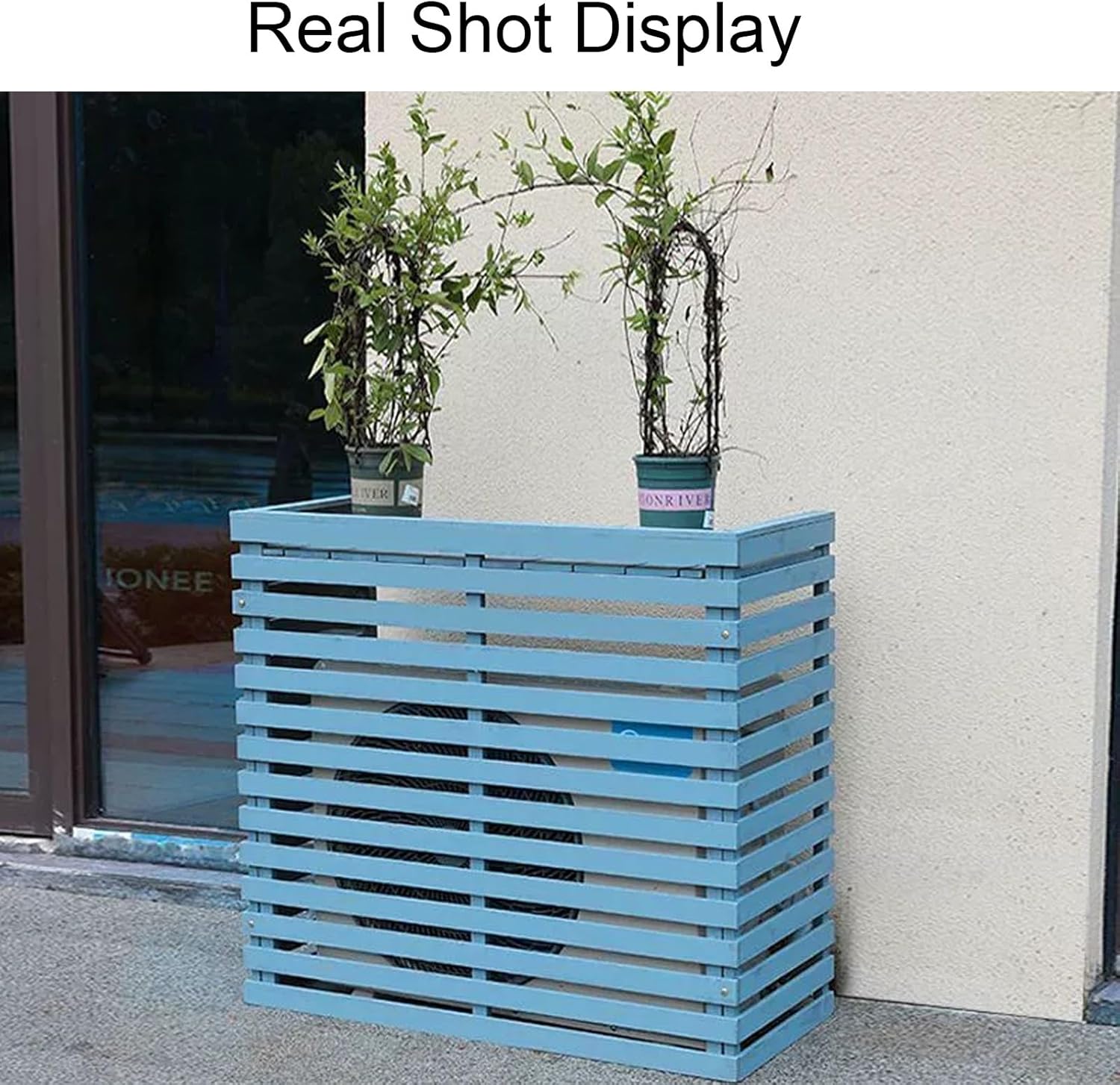 Wood Air Conditioner Covers for Outside, Outdoor Air Conditioner Cover Fence, Weather Resistant, Aesthetically Pleasing Decorative, Easy to Care(Blue,33x14x31in/85x35x80cm)
