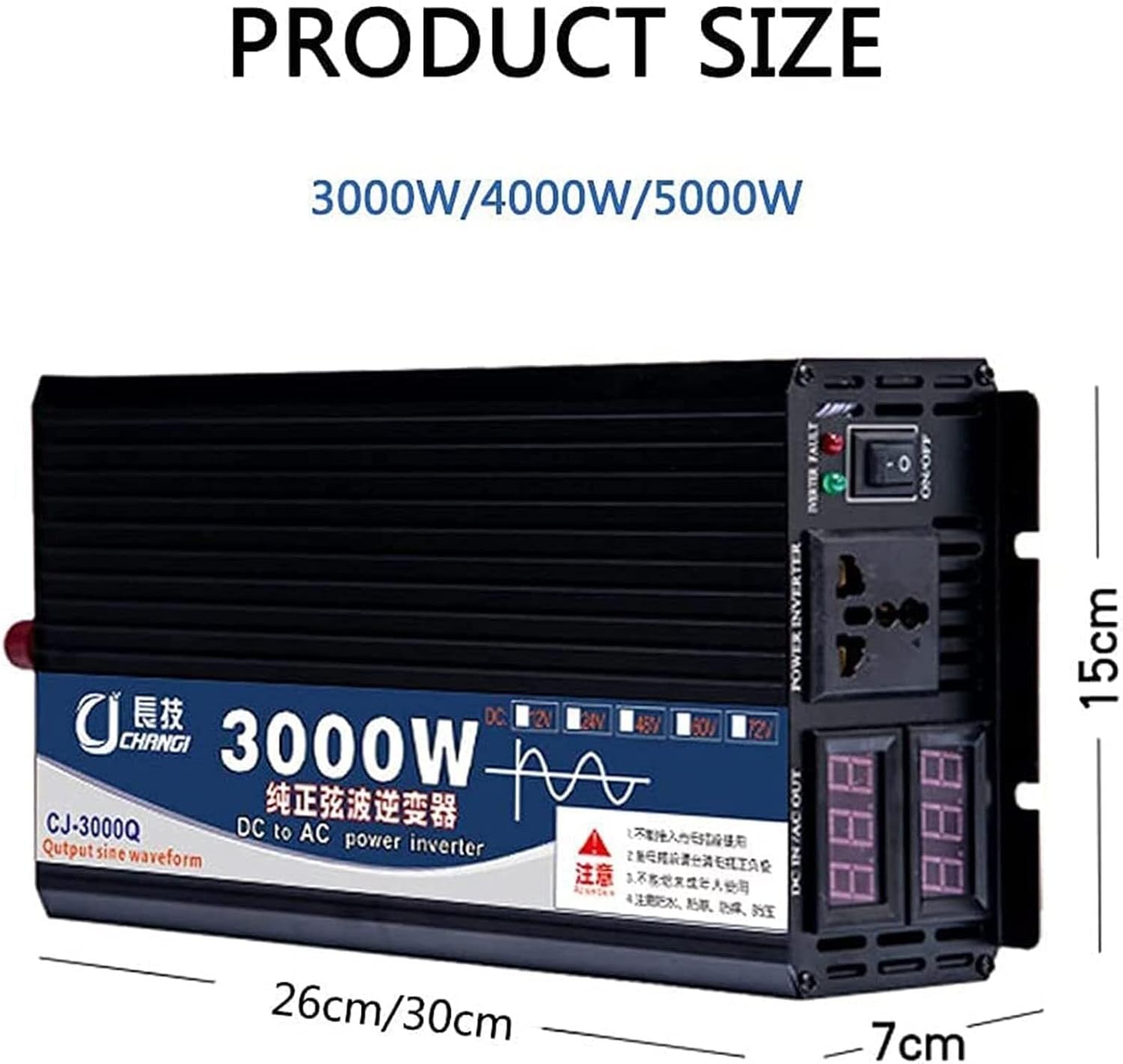 Power Inverter Pure Sine Wave Inveter 3000W 4000W 5000W 12V/24V/48V/60V DC to 110V/220V AC Car Inverter(12vto220v,3000W)