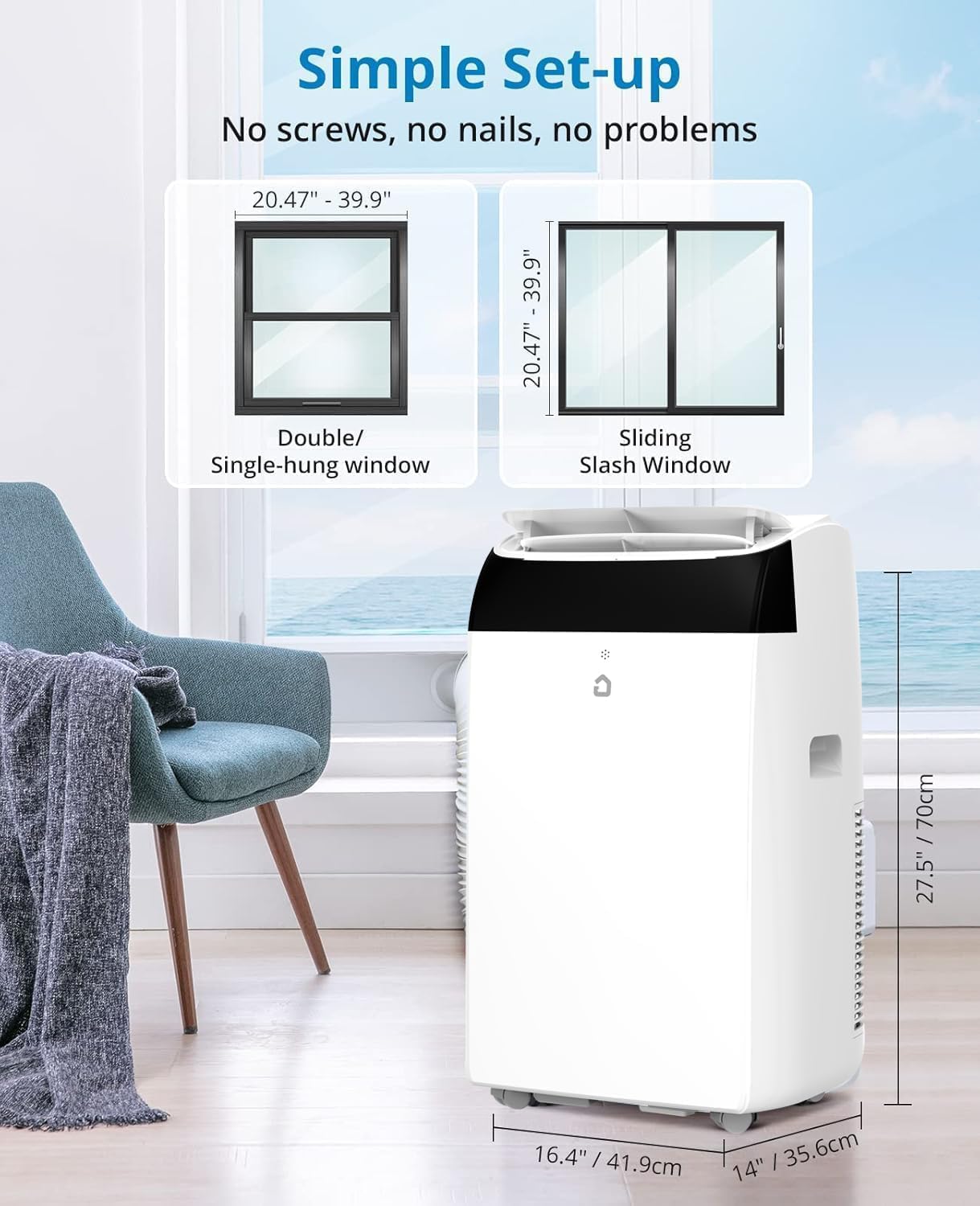 14000 BTU Portable Air Conditioners with Remote Control, 3-In-1 Energy Efficient AC Unit with Fan & Dehumidifier, Smart/Sleep Mode,3 Speed, Auto Swing, 24H Timer, Cools Room Up to 700 Sq.Ft