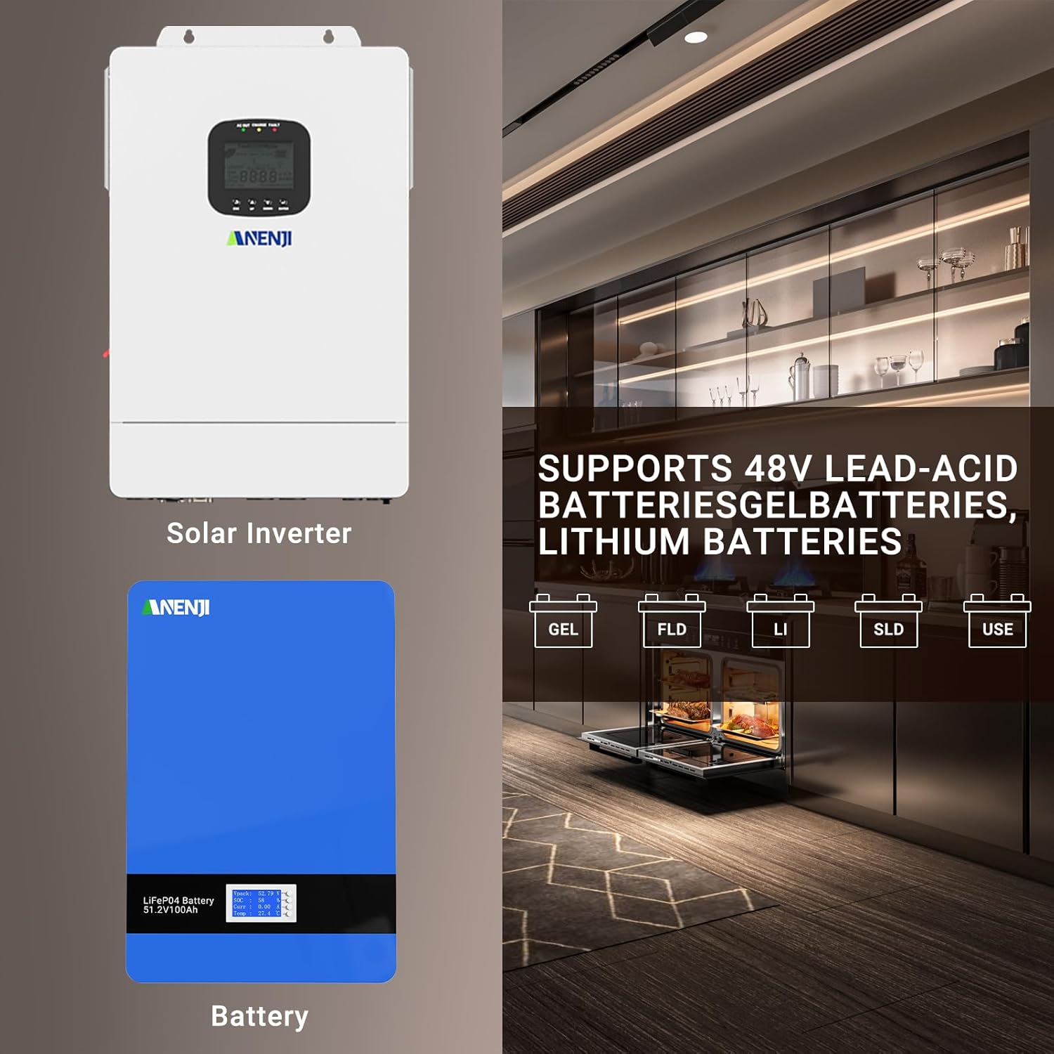 3600W Hybrid Solar Inverter 48V DC to 110V AC, Pure Sine Wave, Built-in 80A MPPT Controller, 98% Efficiency, Support Parallel 6 Units, Solar & Generator Input, for Home On/Off-Grid Systems