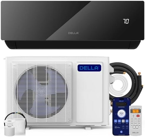 DELLA Umbra Series 9000 BTU Wifi Mini Split AC Works with Alexa 19 SEER2 Cools Up to 450 Sq.Ft with Heat Pump Pre-Charged Energy Saving Ductless Inverter System