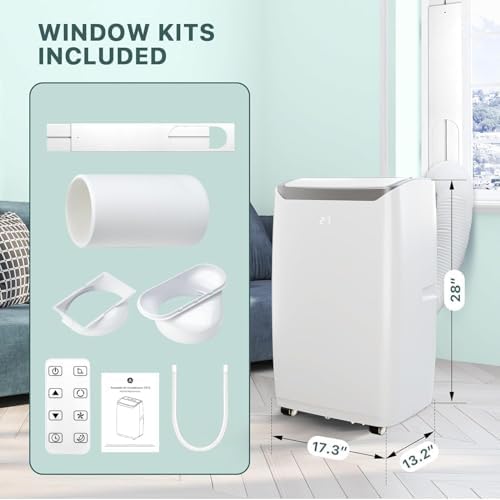 Portable Air Conditioner - 14,000 BTU, 3-In-1 Functionality (Cool, Fan, Dehumidifier), Cools Up to 750 Sq.Ft, Compact Design With Wheels, Remote Control, Includes Window Kit, White