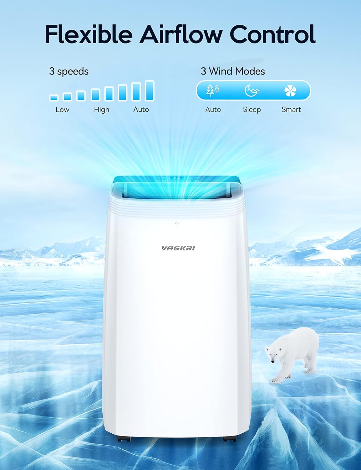 VAGKRI Portable Air Conditioners 14000 BTU ASHRAE (10200 BTU DOE/SACC), 3-in-1 AC Unit with Fan & Dehumidifier Cools up to 700 sq. ft, Smart/Sleep Mode 3 Fan Speeds Auto Swing 24H Timer Remote Control